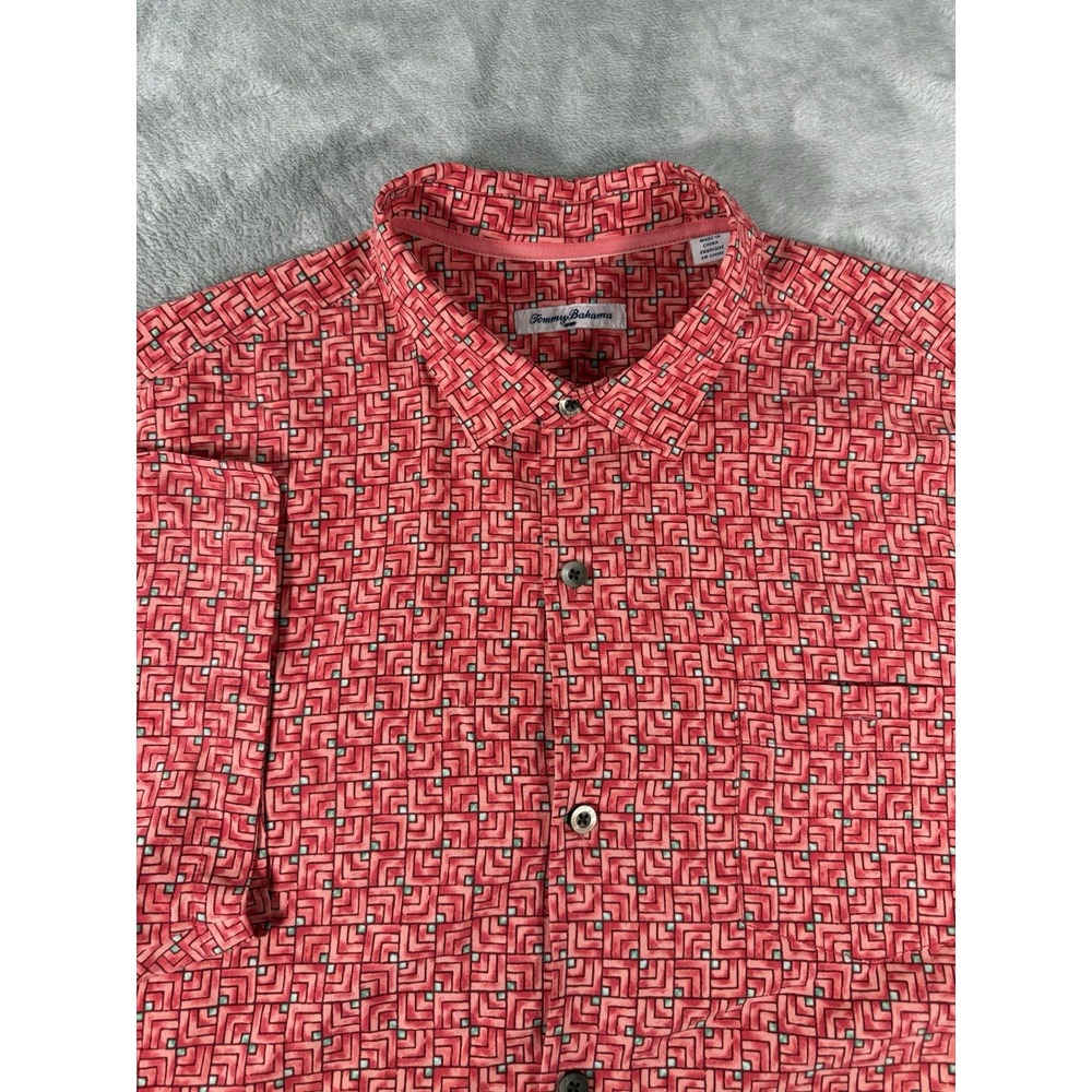 Tommy Bahama Shirt Mens 2XL Geometric Print Silk Short Sleeve Button Up